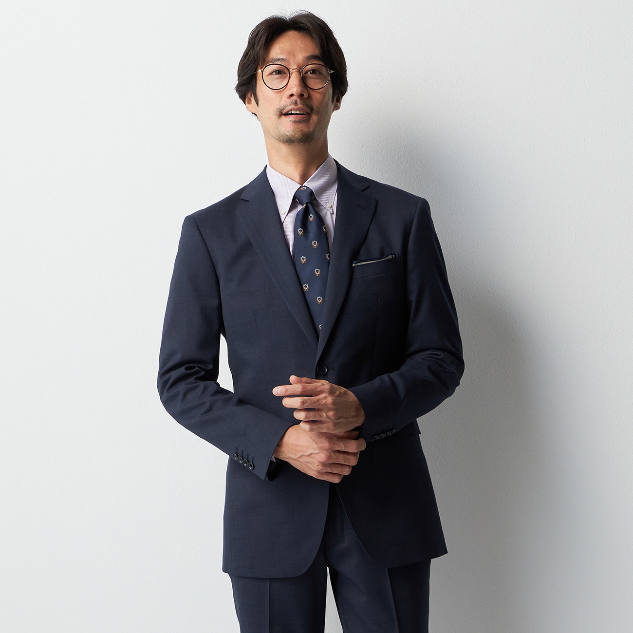 ウールブレンドスーツ アジャスター付き ウィンドウペン 2つボタン