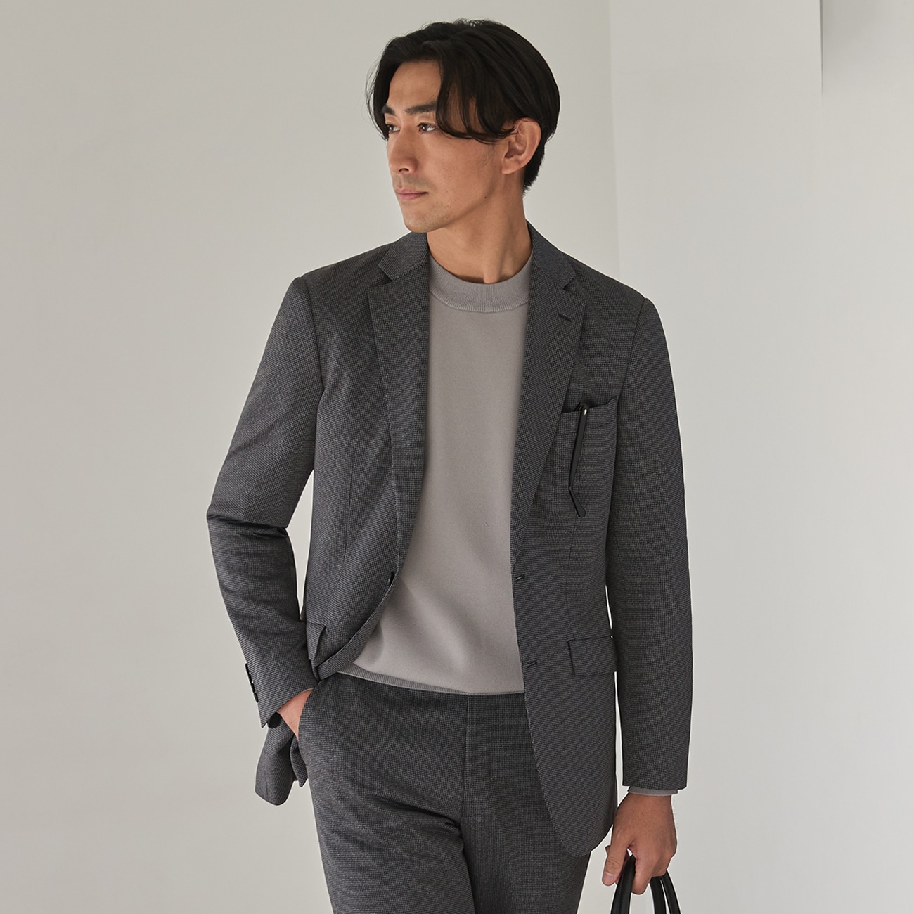 スマートテックスーツ アジャスター付き ストレッチ千鳥 2つボタン