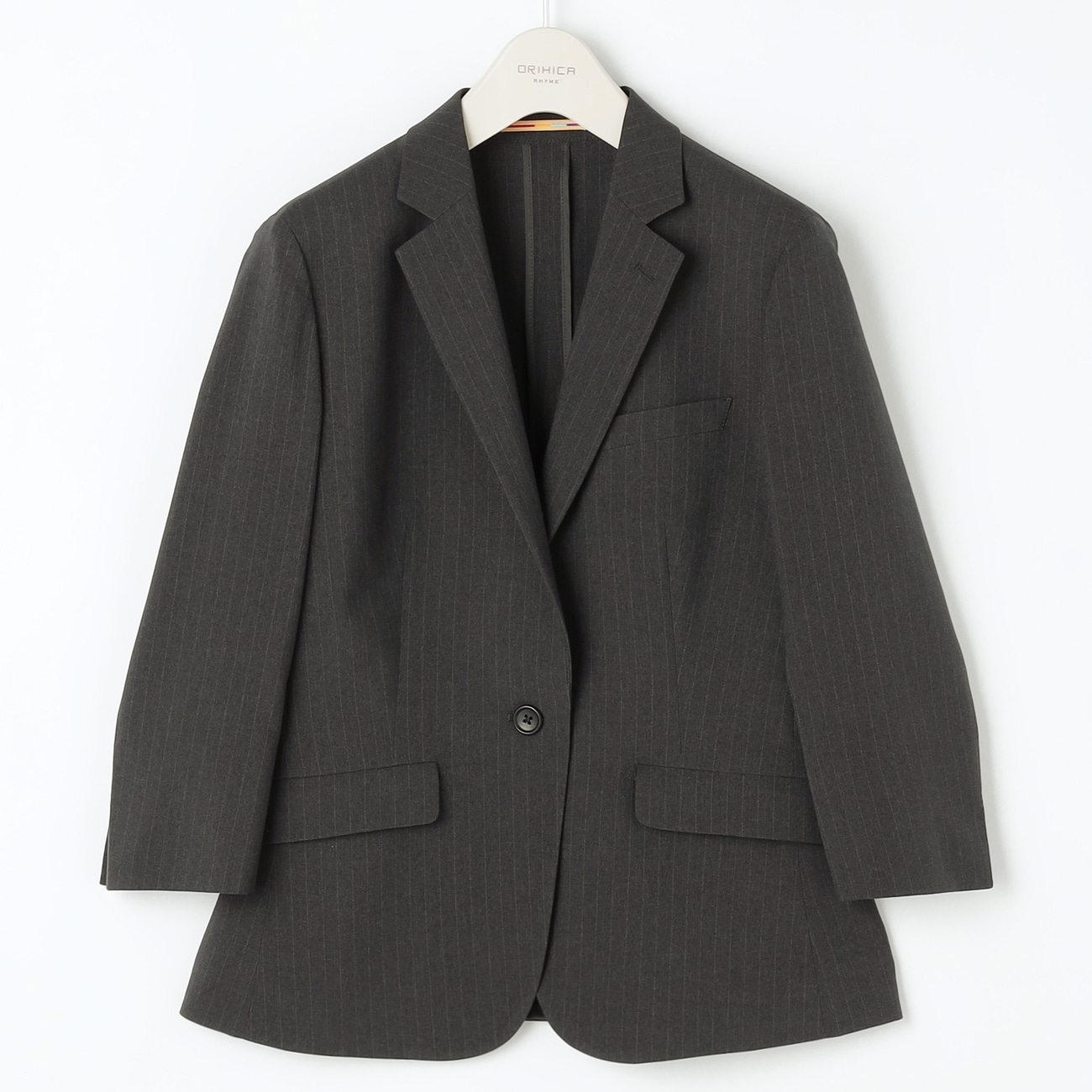 【美品】ORIHICA　洗える　ストレッチ　黒　ジャケット　パンツ WEB限定】洗えるストレッチセットアップ ノッチジャケット 7分袖