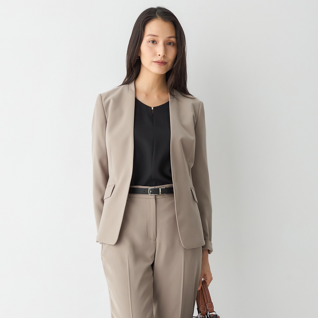 オリヒカ　THE THRID SUITS ノーカラーグレージャケット THE THIRD SUITS ノーカラージャケット ダブルクロス|O42_G262H545