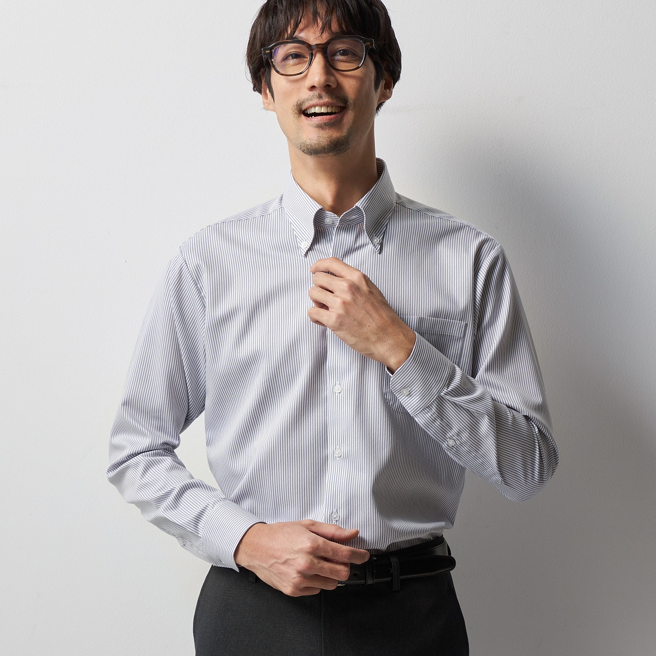 オリヒカ ライム イタリア製生地 super120's ストレッチ ストライプ WEB限定】スーパーノンアイロンシャツ ボタンダウン ストライプ