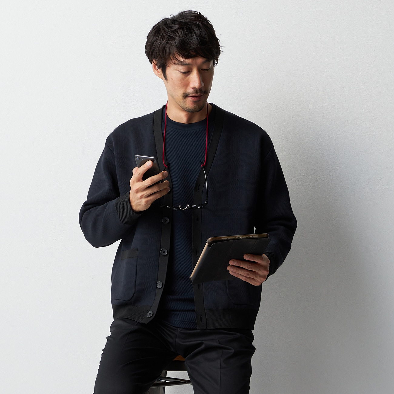 ビズニットテック（BIZ KNIT TECH） グレンチェックカーディガン