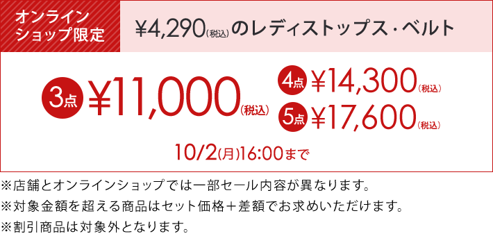 4,290円(税込)の対象アイテム3点で11,000円(税込)