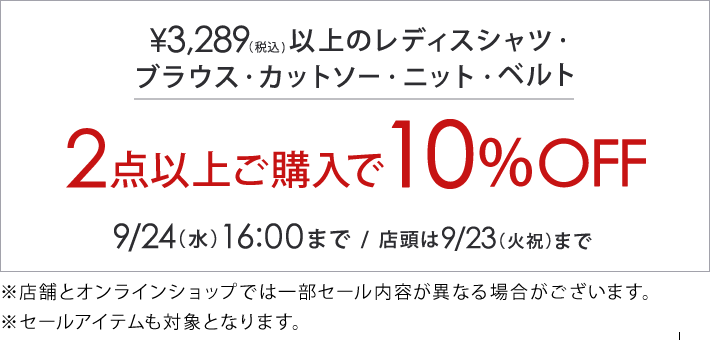 3,289円(税込)の対象アイテム2点で10%オフ