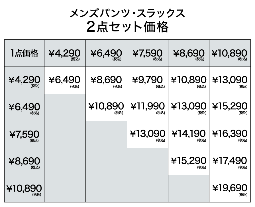 スーツ・フォーマル2着セット価格