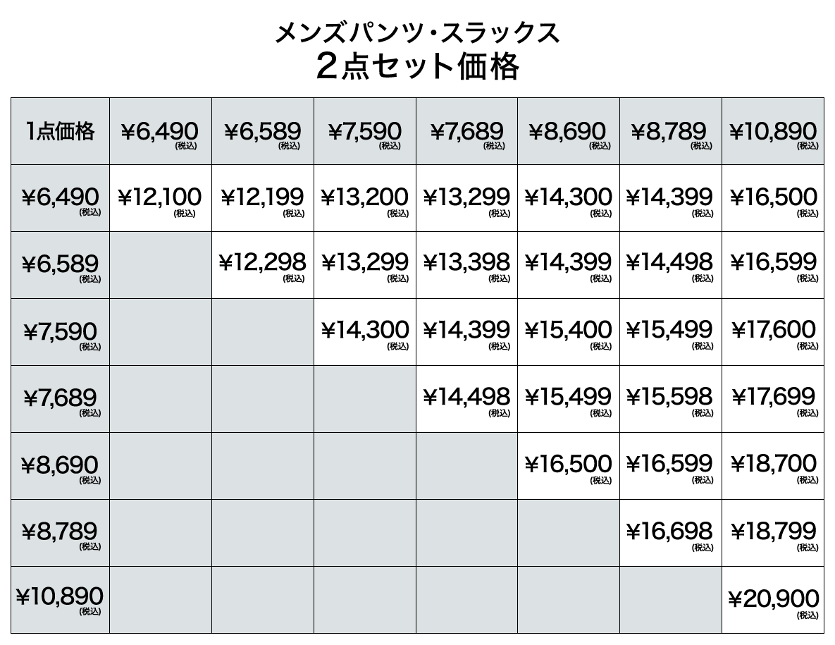 パンツ・スラックス2着セット価格