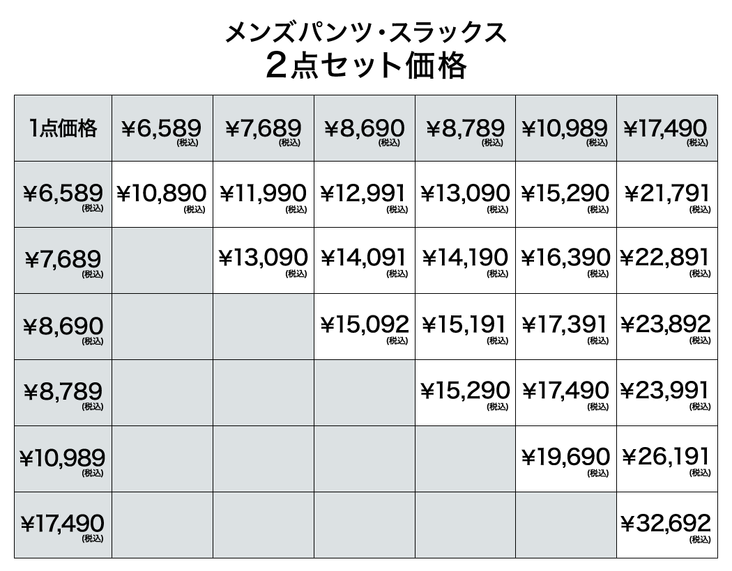 パンツ・スラックス2着セット価格