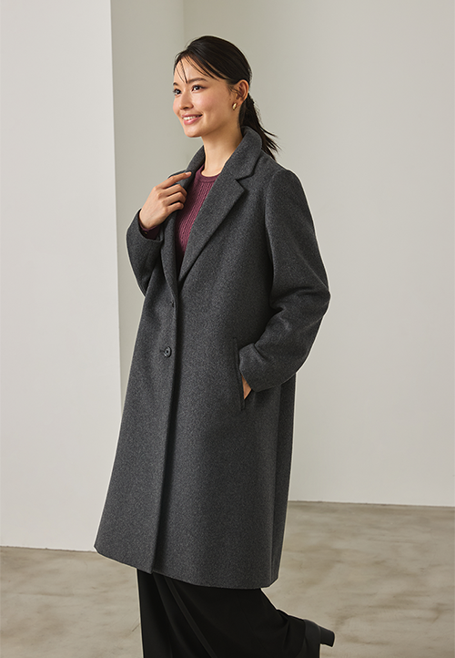 ウール混ミディアムグレーチェスターコート