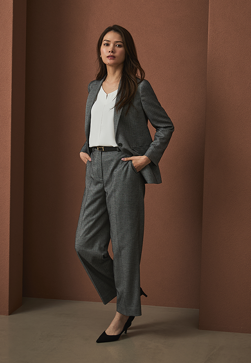 THE THIRD SUITS®グレーヘリンボーンセットアップスーツ