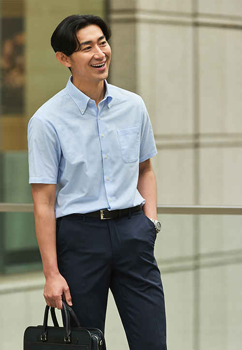 涼しいカラミ織半袖ワイシャツ