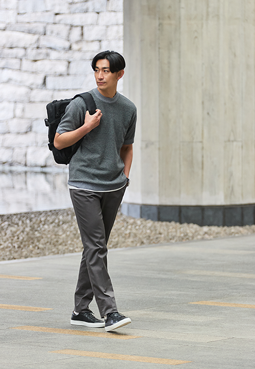 タックボーダー半袖ニットTシャツ