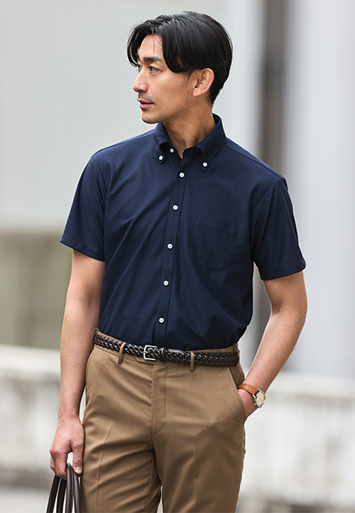 ダイヤ柄パイピングボタンダウンワイシャツ