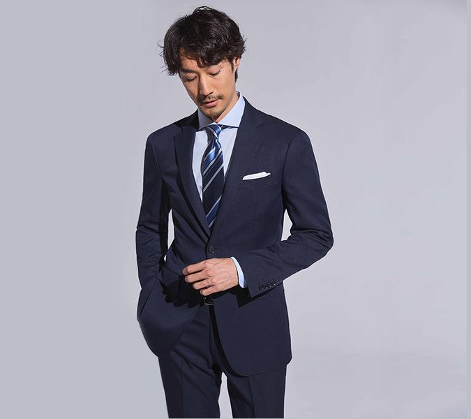 Washable Stretch (Washable suit) navy blue Woven pattern plain Two buttons “10 months” material