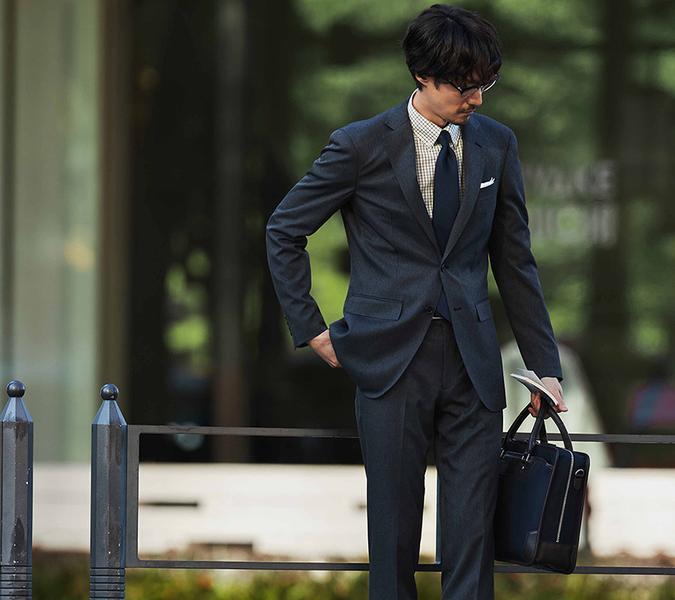 Washable Stretch (Washable Suit) Charcoal Woven pattern Plain Two buttons “10 months” material