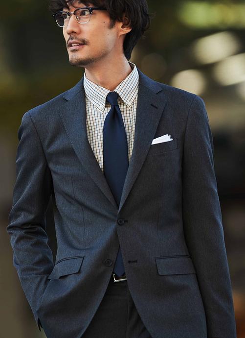 Washable Stretch (Washable Suit) Charcoal Woven pattern Plain Two buttons “10 months” material