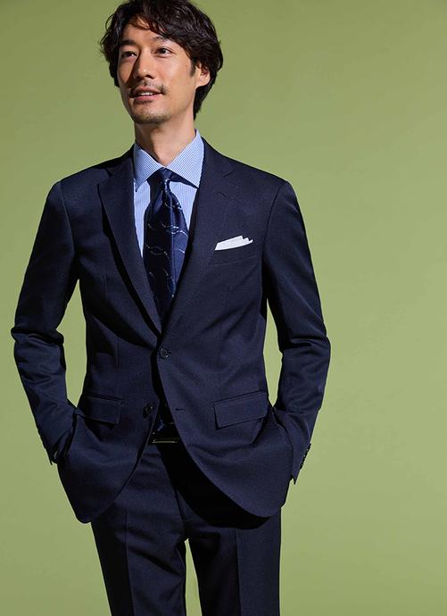 Washable Stretch (Washable Suit) Navy Striped Two buttons “10 months” material