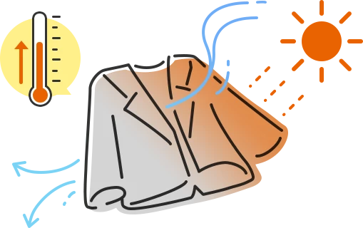 太陽熱を吸収して生地温度が上昇するスーツのイラスト