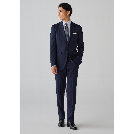 アウトレット]ベネシャンストレッチスーツ 紺無地 2つボタン 10month  
