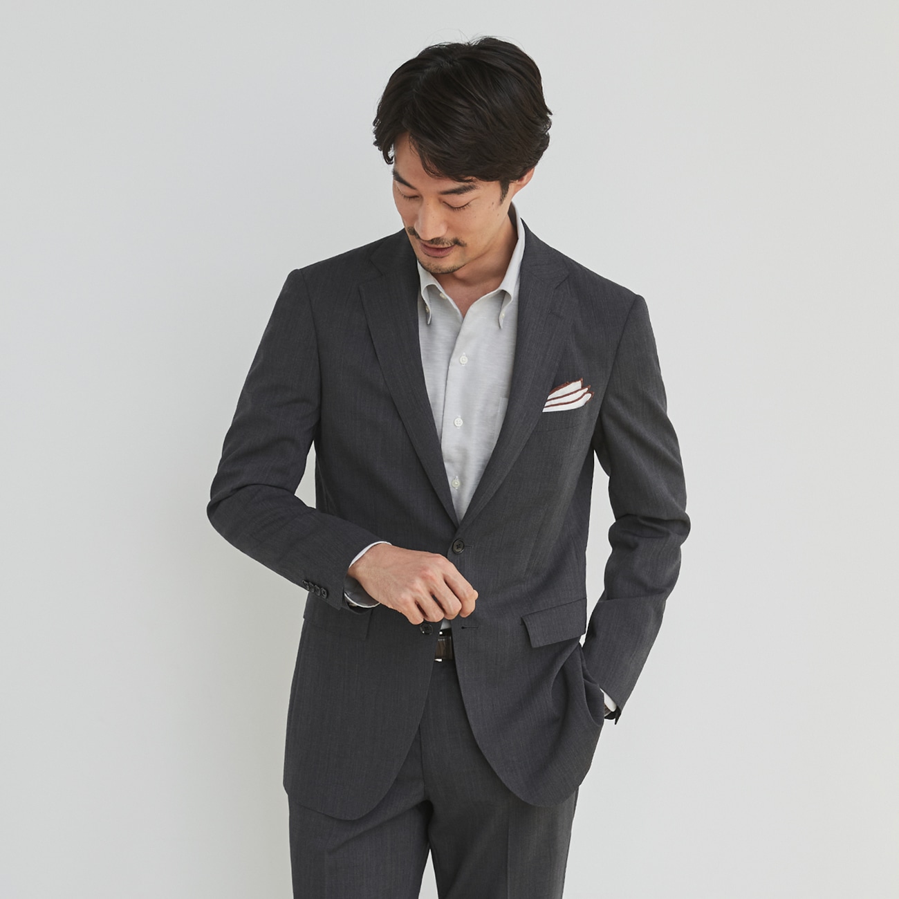 洗える ストレッチ 2パンツスーツ ライトグレー LES MUES