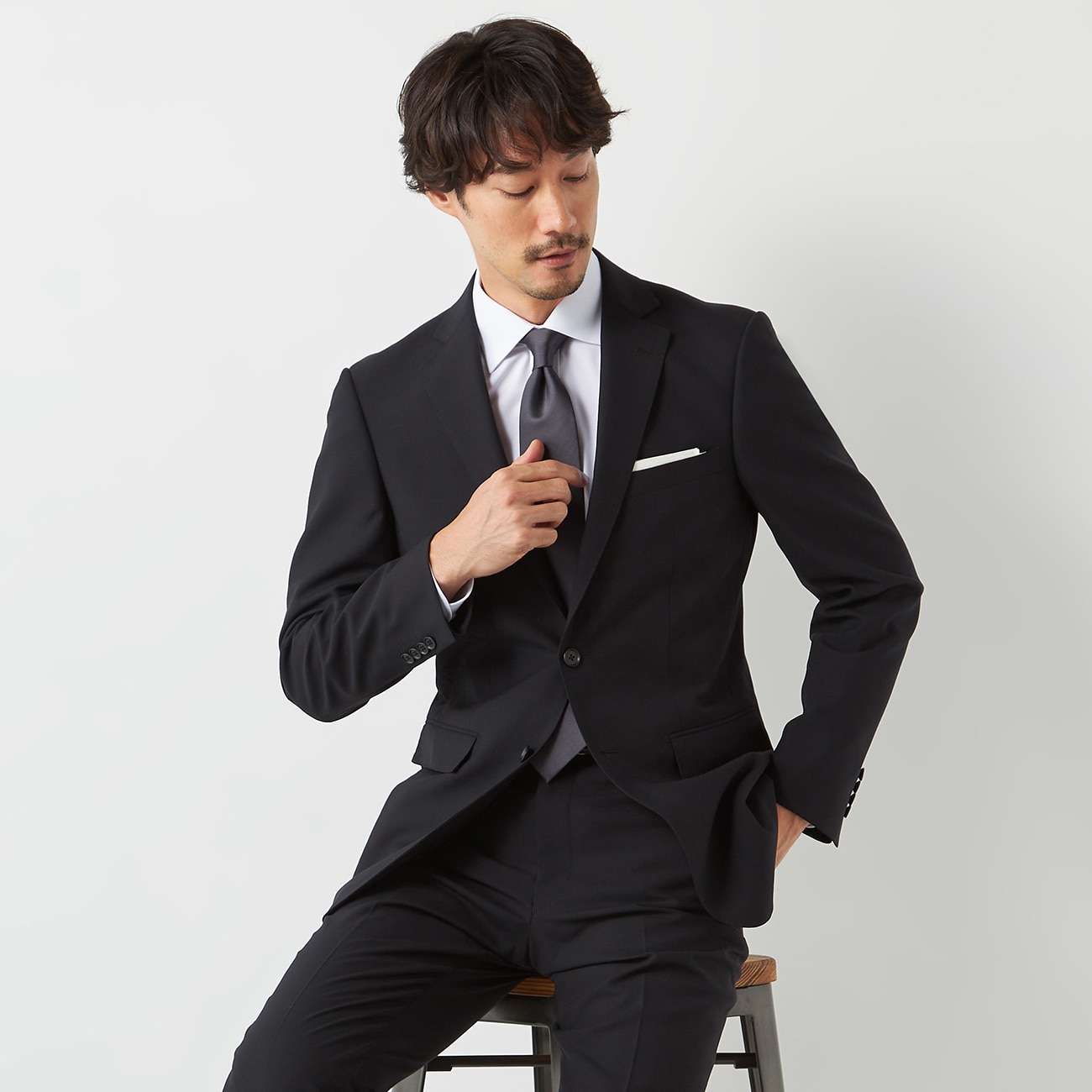 アウトレット]パンツウォッシャブルスーツ 黒無地 10month