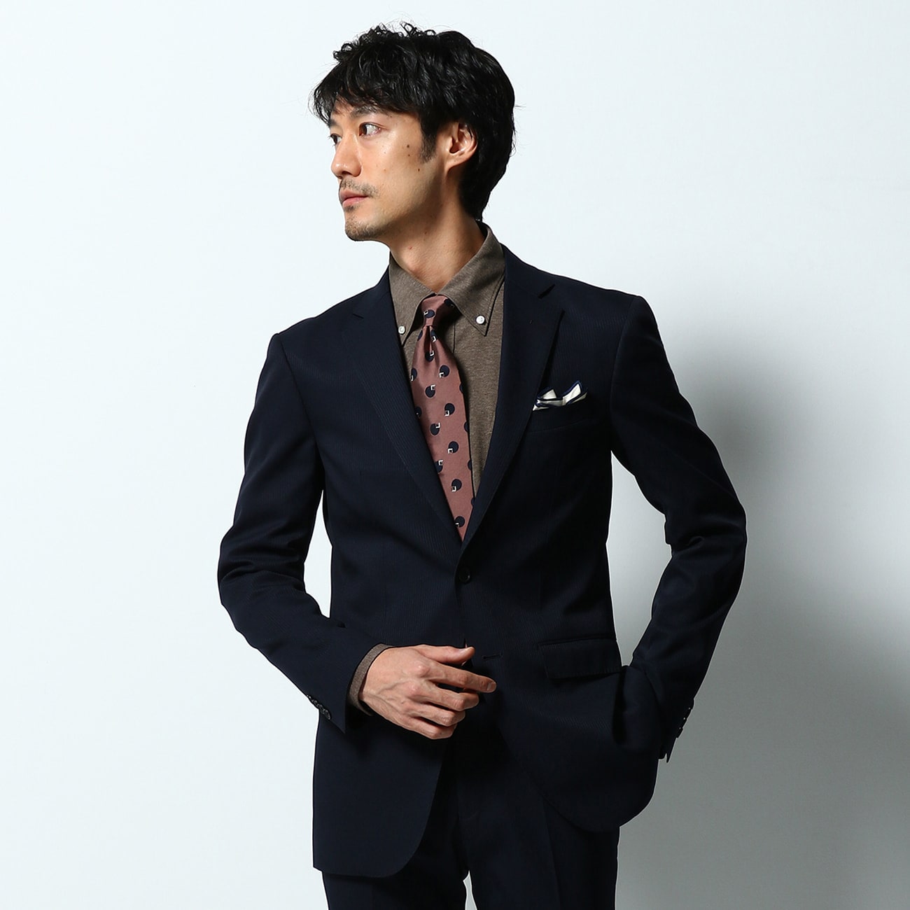 NON IRONウォッシャブルスーツ シャドーストライプ紺 2つボタン 10month