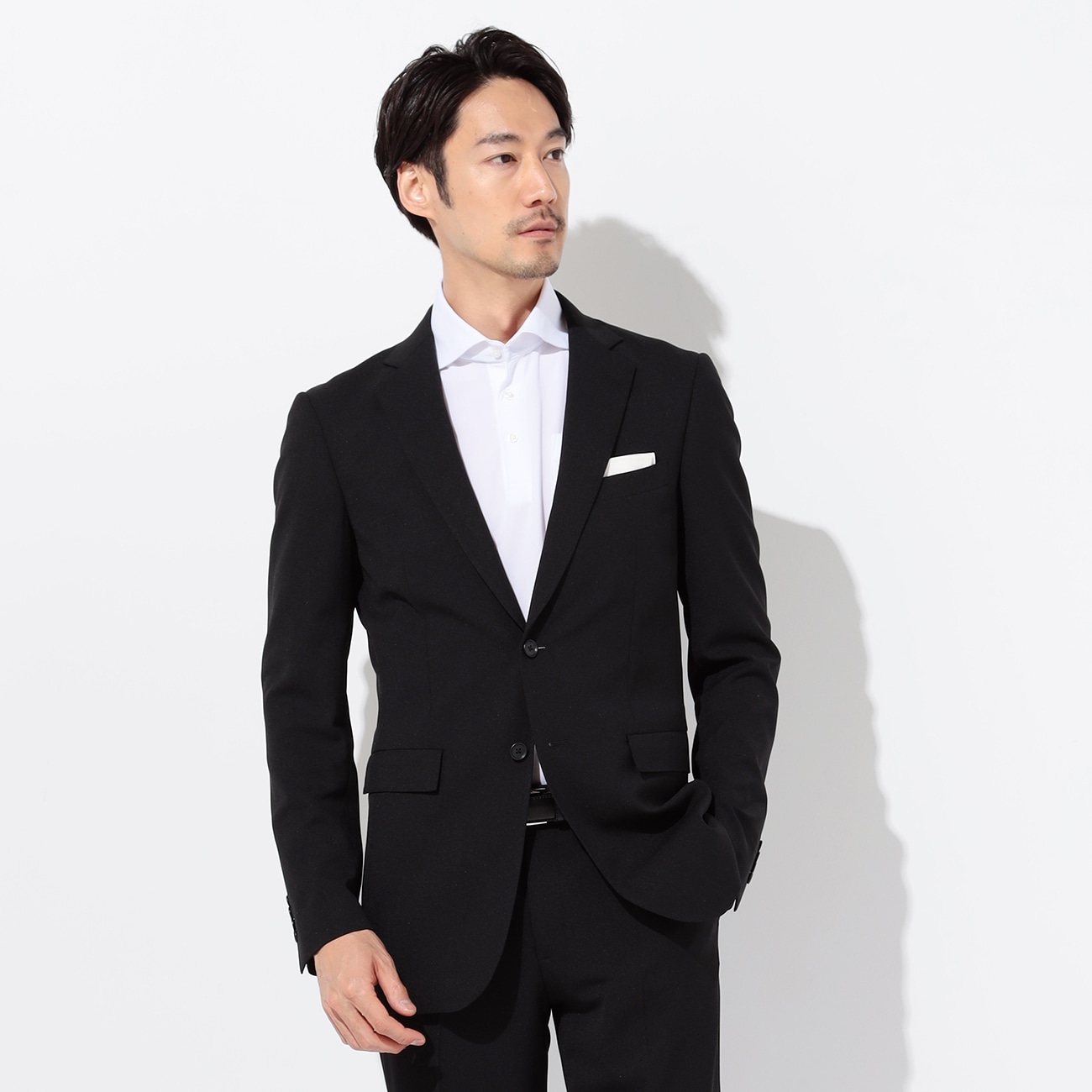 [アウトレット]NON-IRON 洗えるストレッチ 黒無地 COOL 2パンツ スーツ 夏
