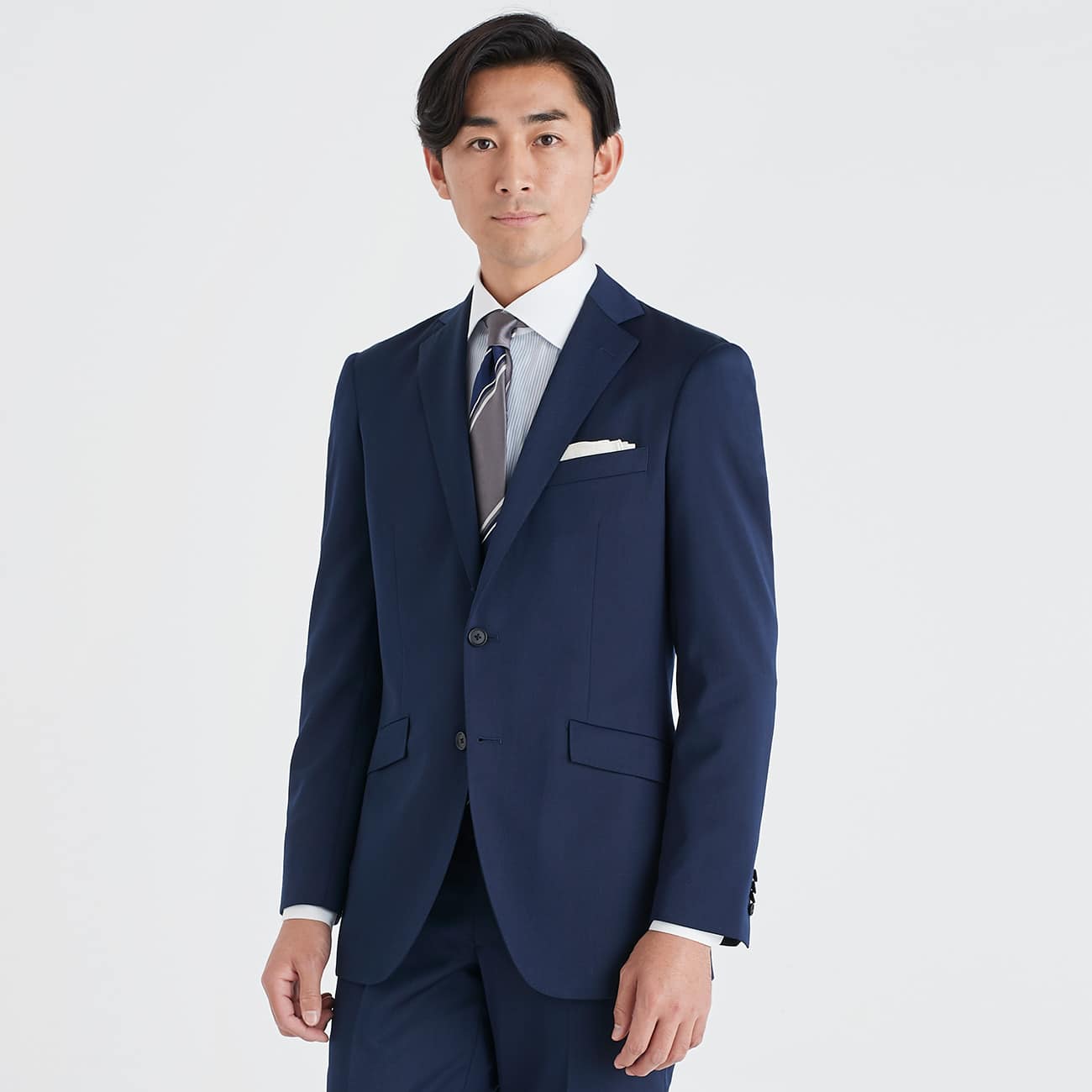 光沢 ベネシャン ストレッチ 紺 無地 スーツ 10month