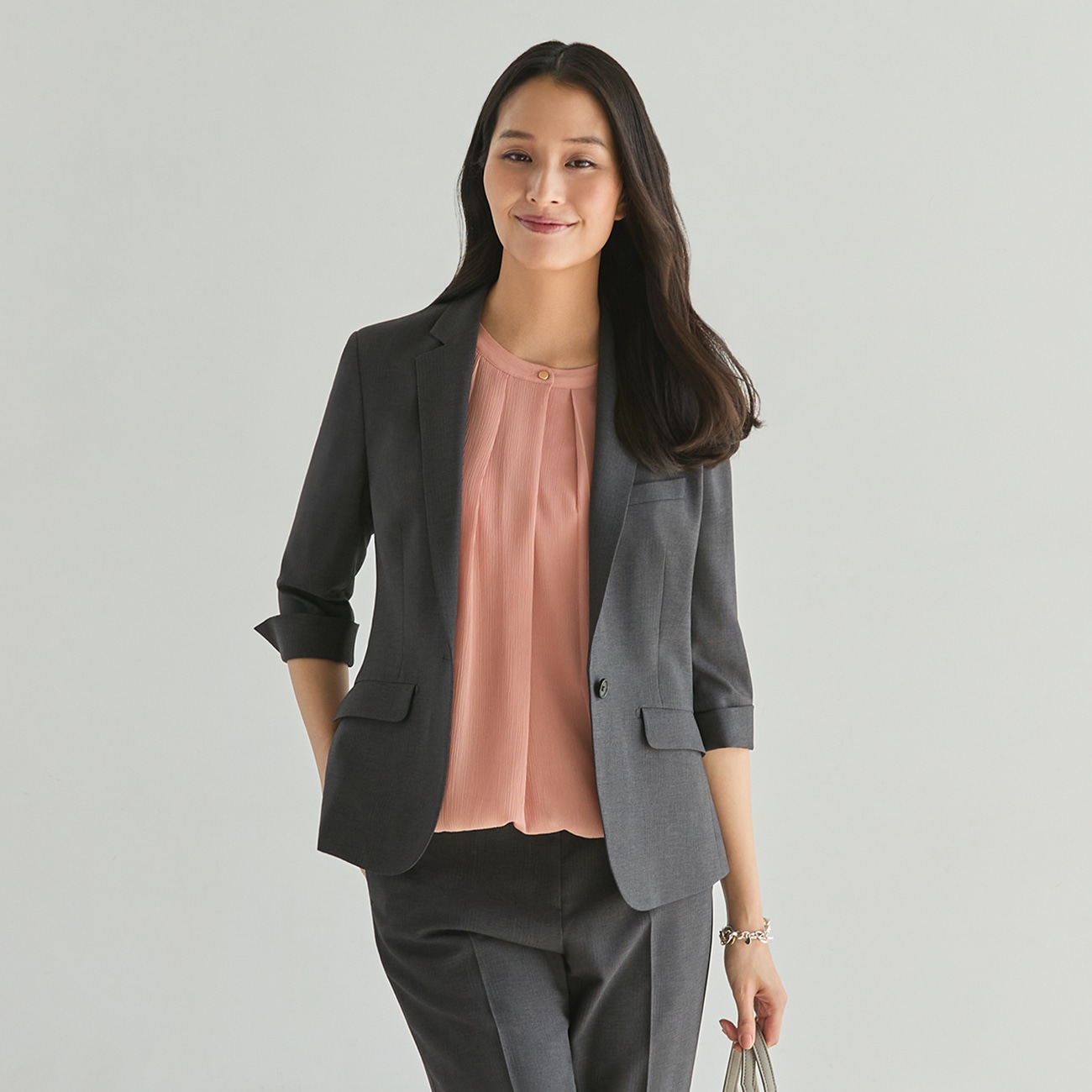 洗えるストレッチセットアップ ノッチジャケット 7分袖 シャドー