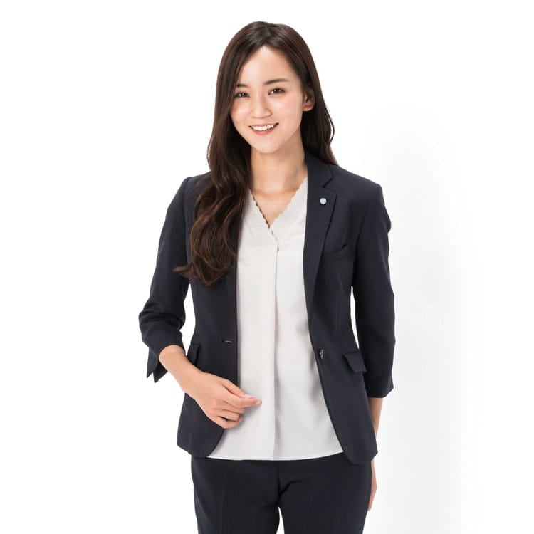 アウトレット 洗える 紺 ソリビアニット ストライプ 七分袖ジャケット 夏 セットアップ着用可 O42 Orihica 公式通販