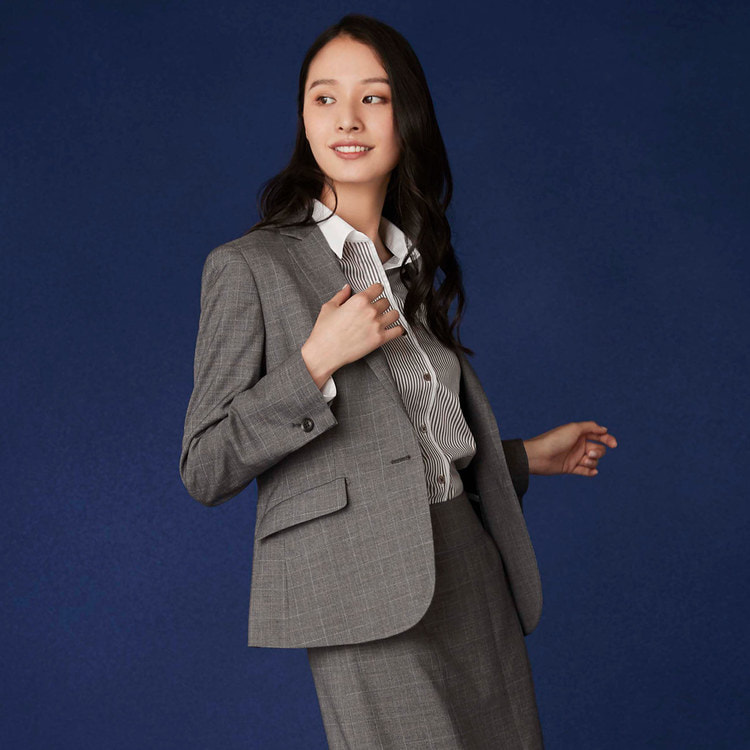 洗える ストレッチ ミディアムグレー チェック ジャケット 10month セットアップ着用可 O42 Orihica 公式通販