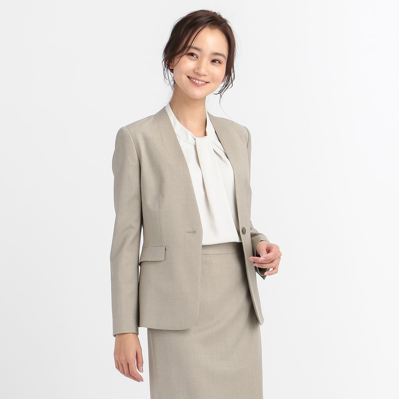 プレミアムストレッチ ベージュ Reda ノーカラージャケット 春夏 セットアップ着用可 O42 G211h545 Orihica 公式通販
