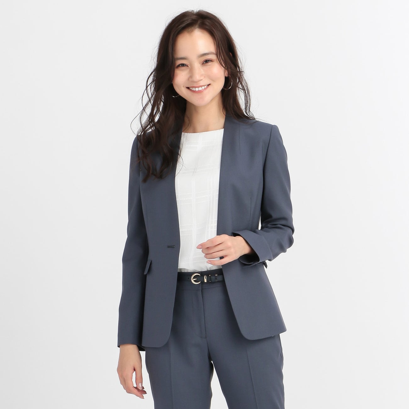 Web限定 プレミアムストレッチ ブルー Reda ノーカラージャケット 春夏 セットアップ着用可 O42 G211h546 Orihica 公式通販