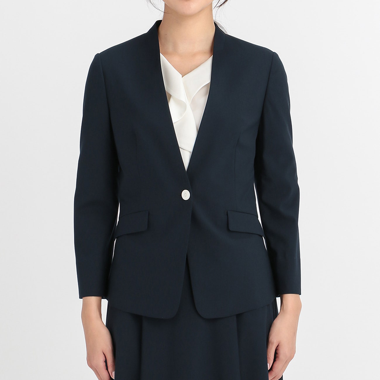 アウトレット]THE 3rd SUITS 洗える ストレッチ 紺 ノーカラー 