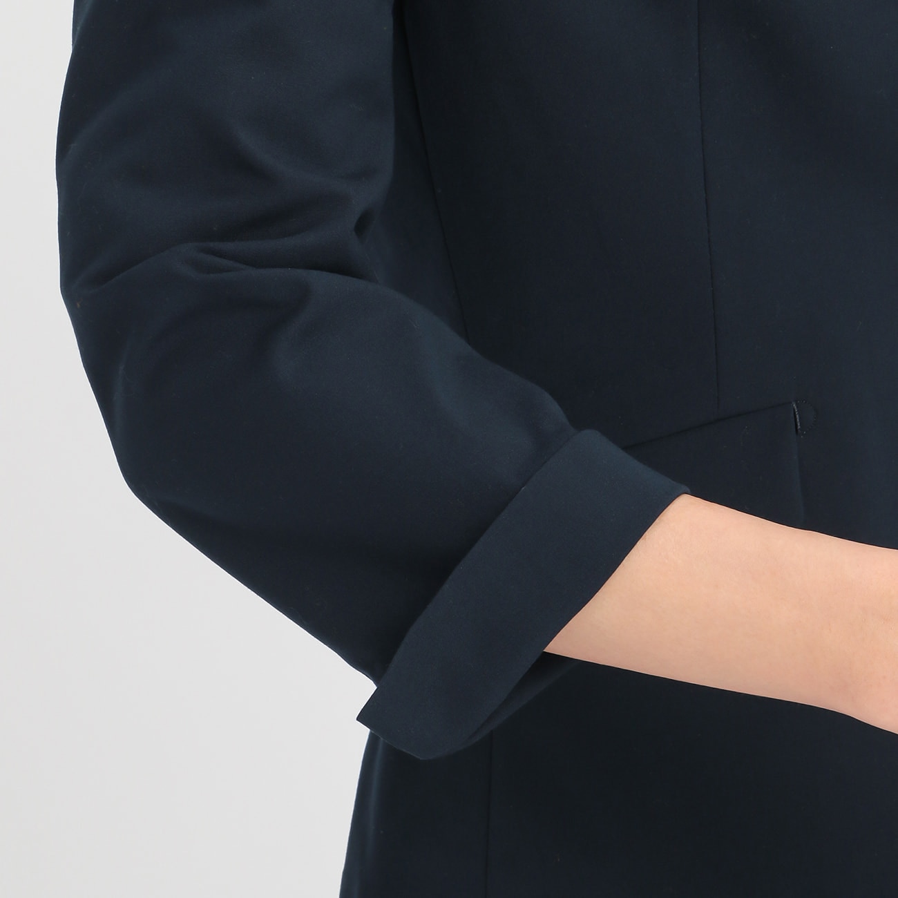 アウトレット]THE 3rd SUITS 洗える ストレッチ 紺 ノーカラー