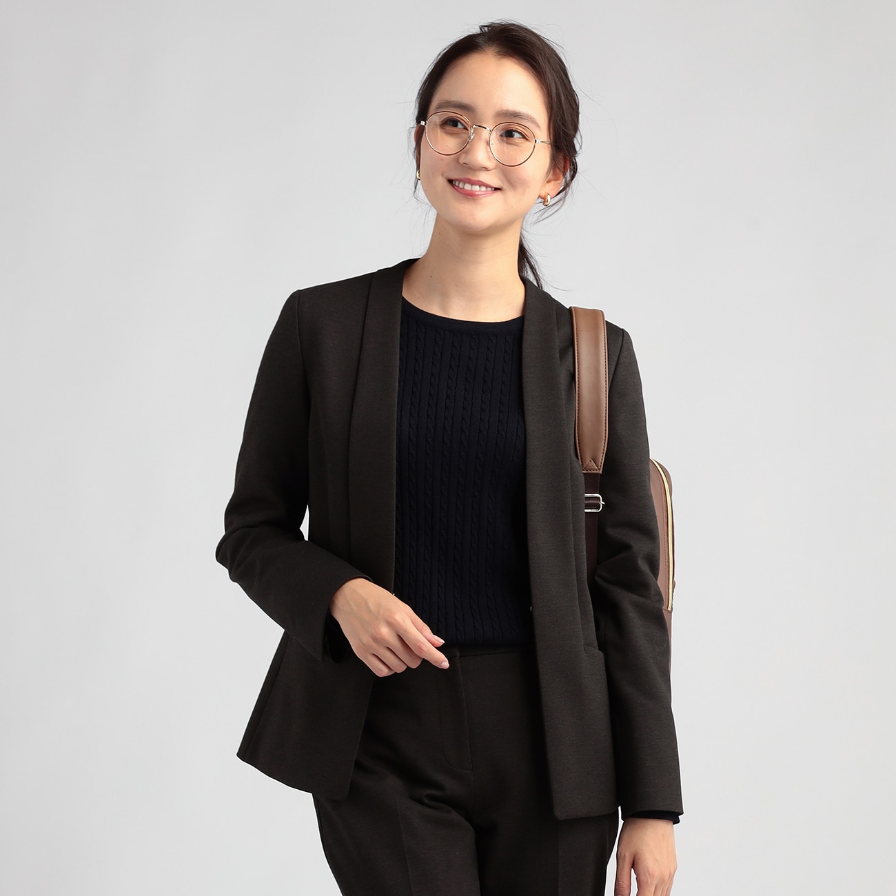 アウトレット]THE 3rd SUITS 洗える ストレッチ 茶 カルゼニット ノー