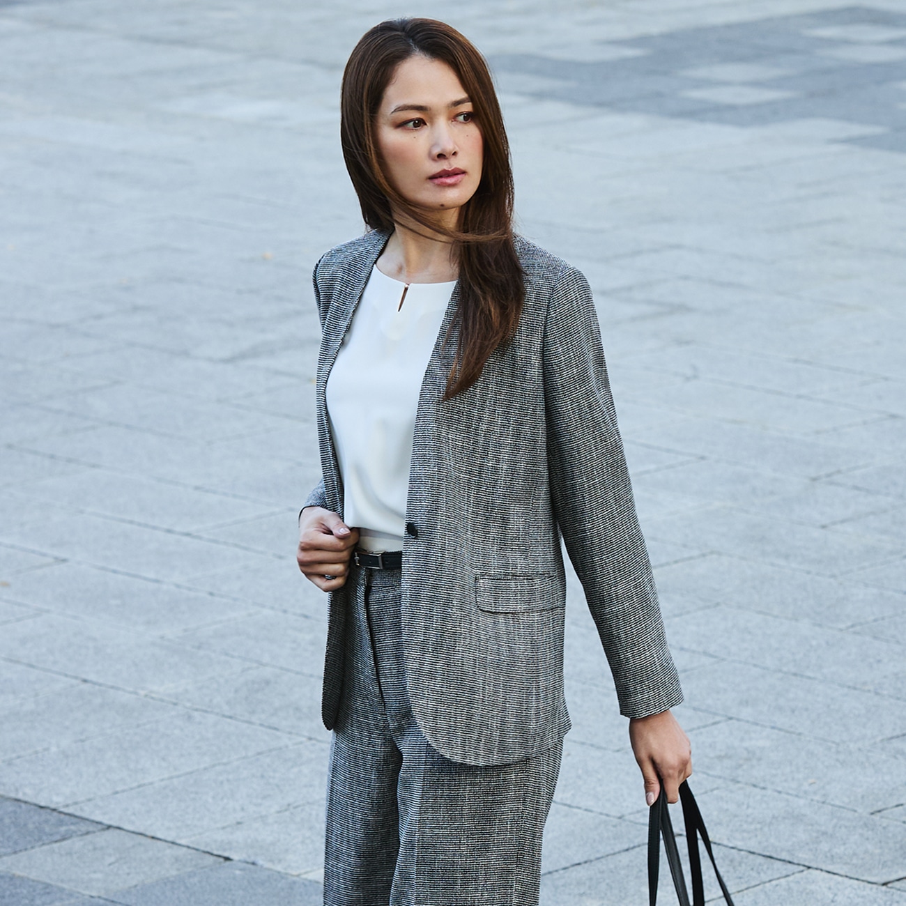 THE THIRD SUITS ノーカラーロングジャケット カラミ