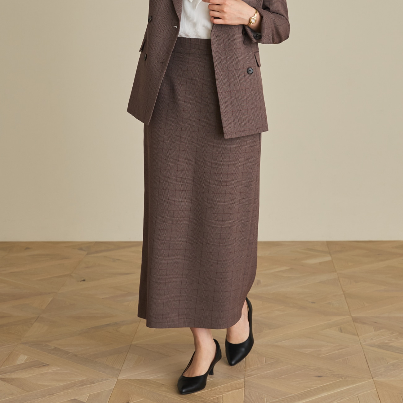 THE THIRD SUITS ロングタイトスカート チェック