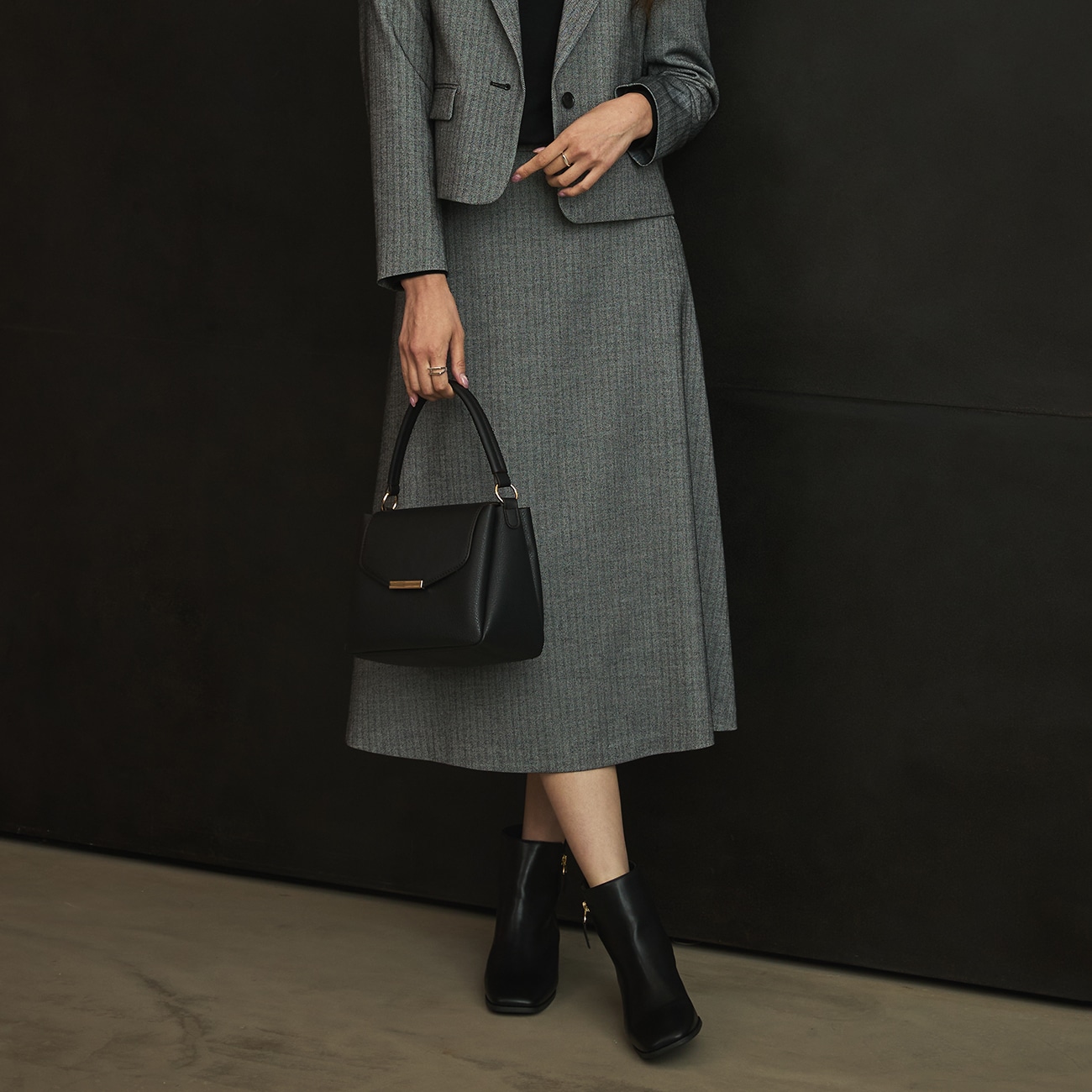 THE THIRD SUITS ロングフレアスカート ヘリンボーン