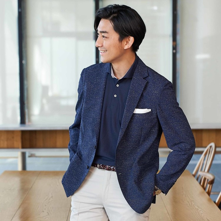 洗える 軽量 ストレッチ 紺 プリントサッカー ジャケット 夏 O45 45sutk023 Orihica 公式通販