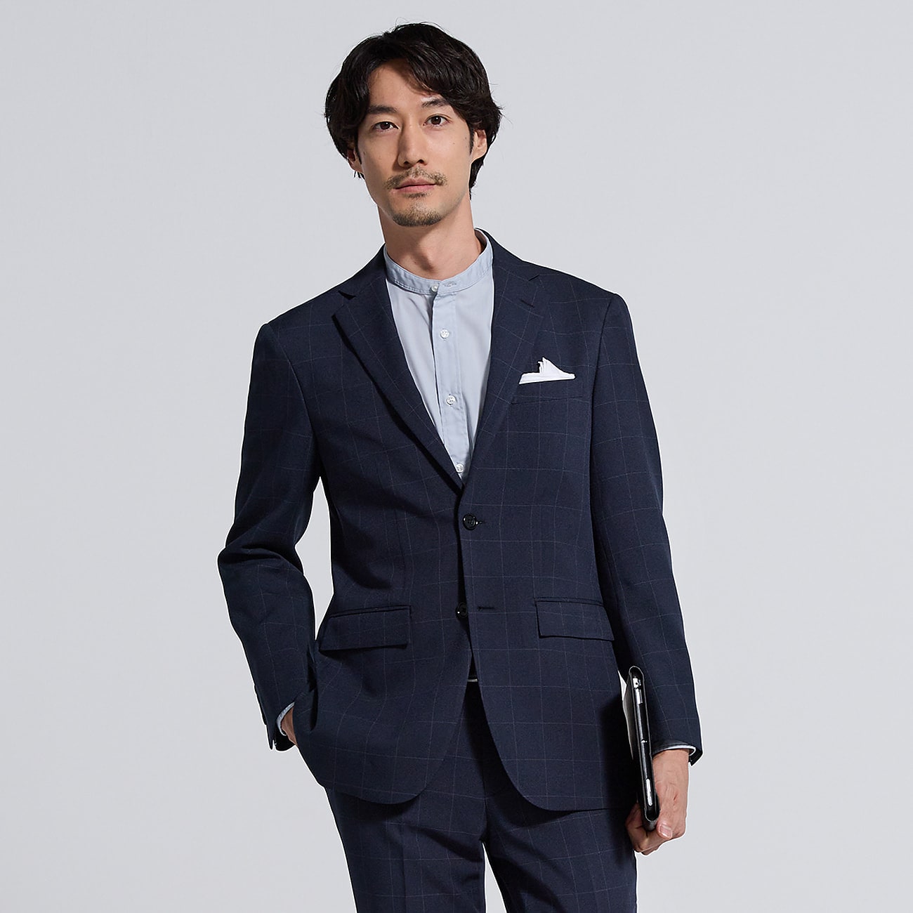 洗えるセットアップジャケット 紺ウインドウペン 10month|O45_5AMN22S2
