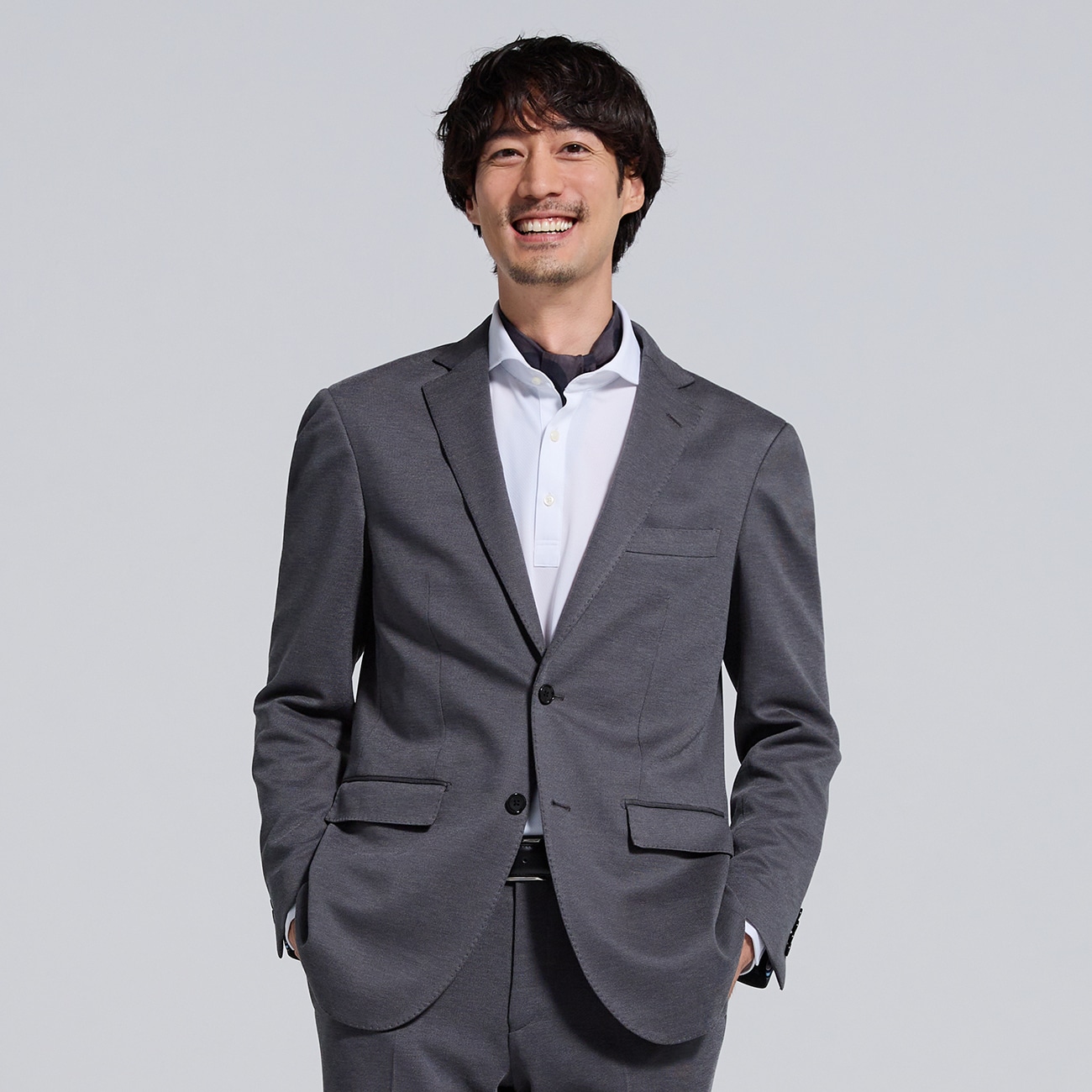 洗える防シワニットセットアップジャケット ライトグレー無地 10month 