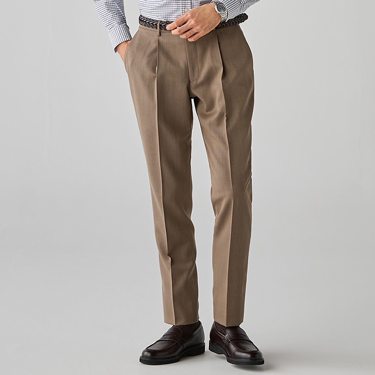【WEB限定】防シワNON-IRON PANTS 単品 ワンタック ベージュ 