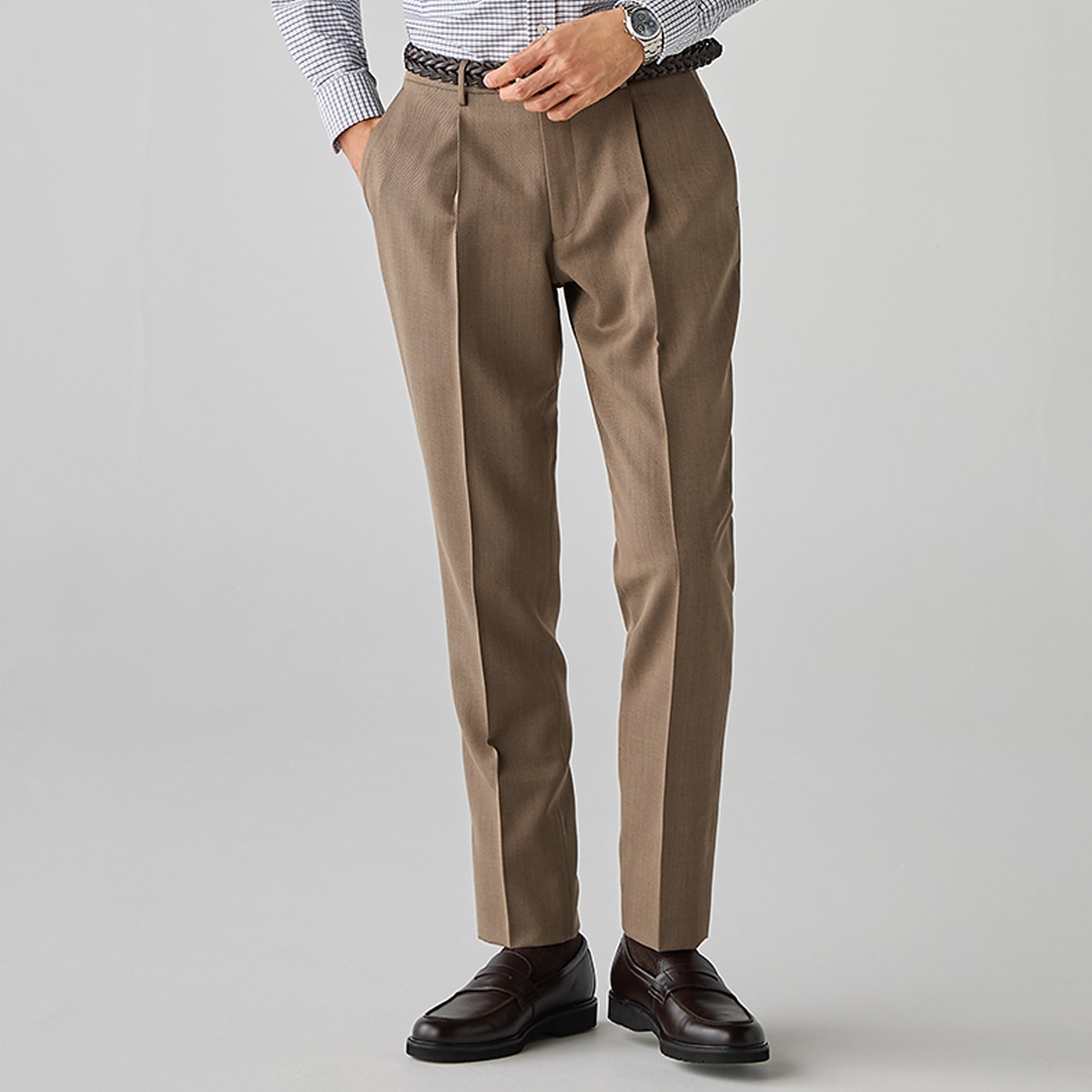 【WEB限定】防シワNON-IRON PANTS 単品 ワンタック ベージュ 