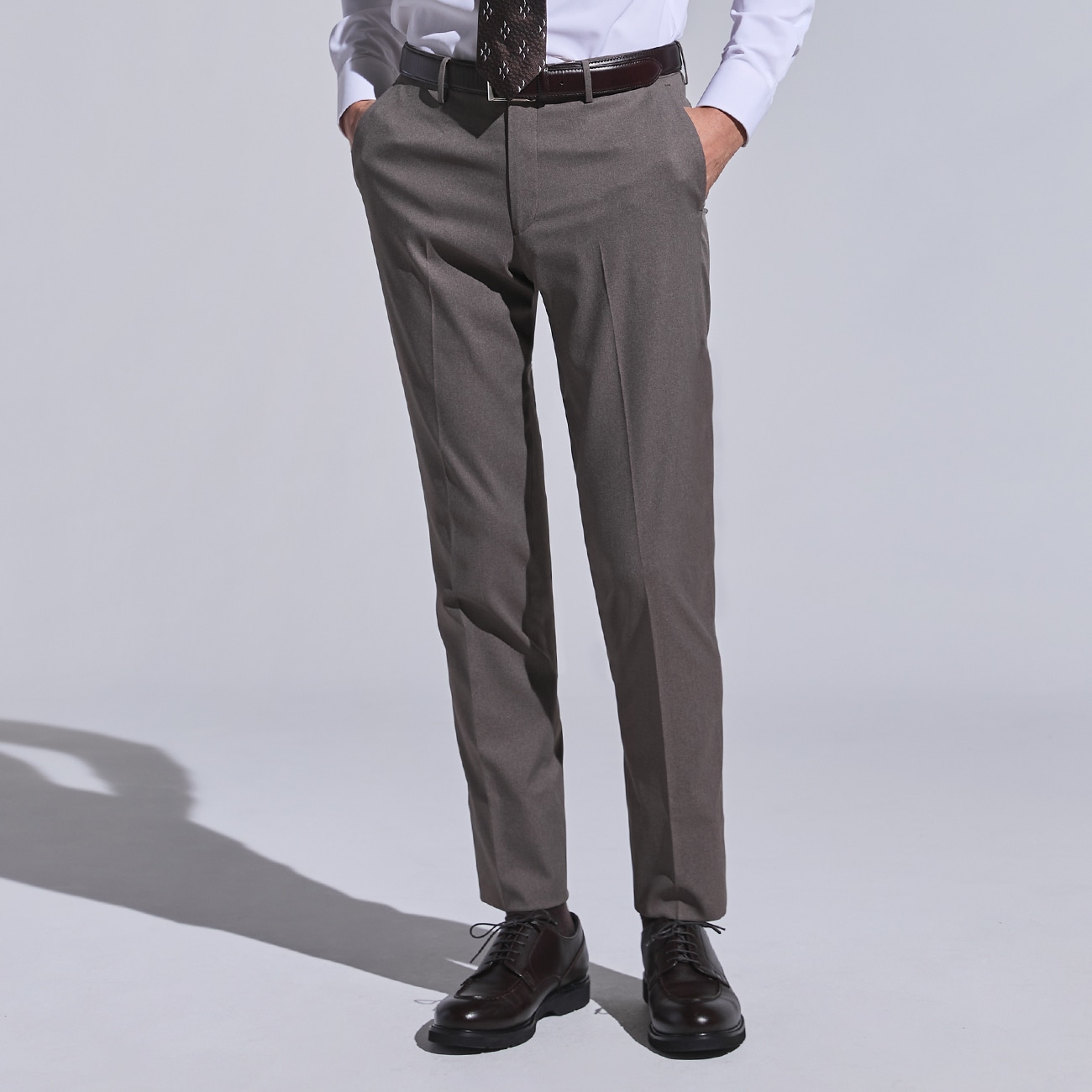 スマートビズパンツ（NON-IRON PANTS）（SOLOTEX） 単品 ブラウン無地 