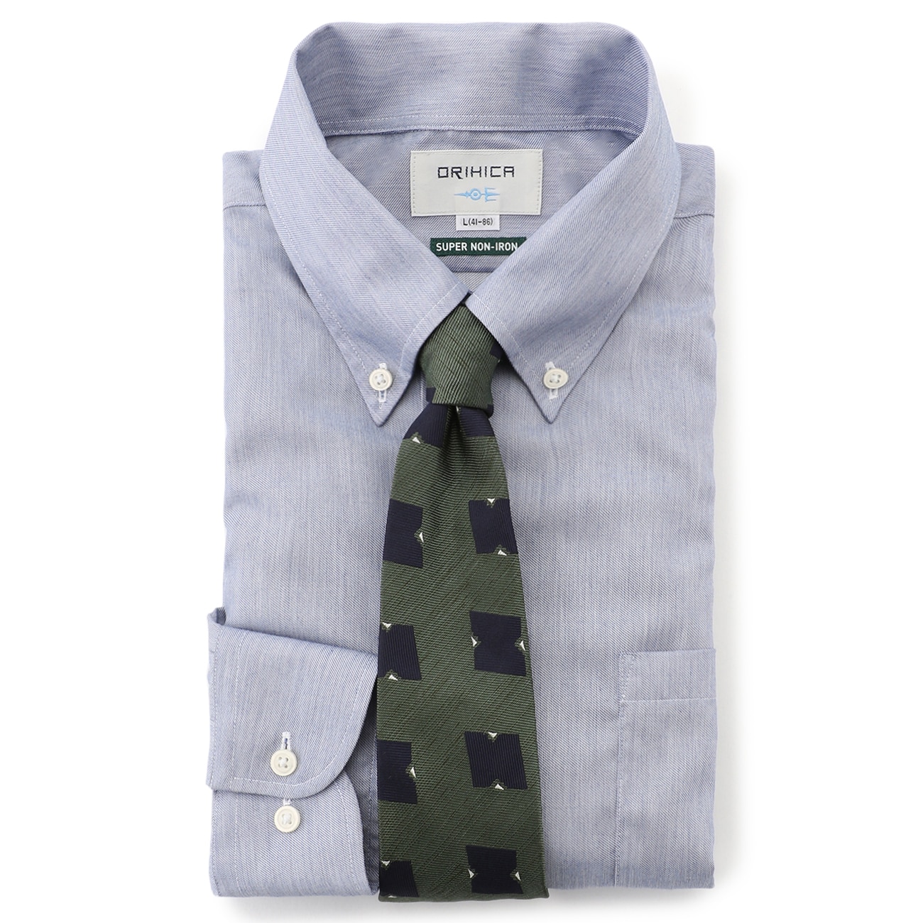 スーパーノンアイロンコットン 紺 ボタンダウン ワンピースカラーシャツ シャンブレー O49 Fslb3x54 Orihica 公式通販