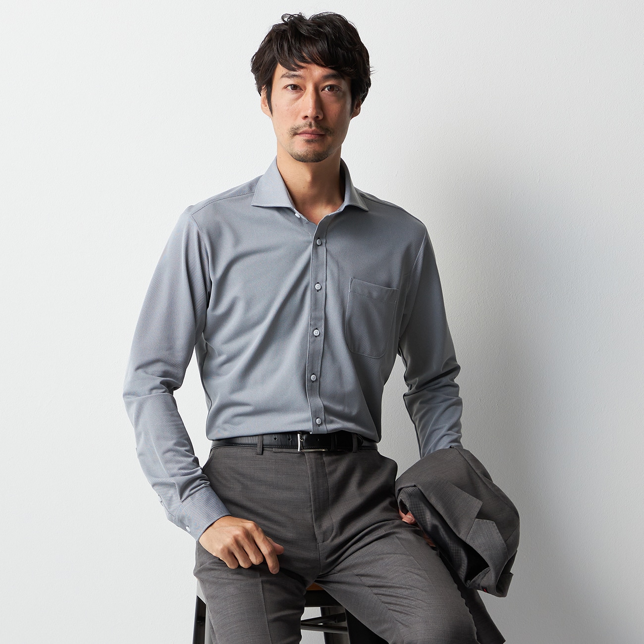 スーパーノンアイロンストレッチシャツ カッタウェイ 織柄