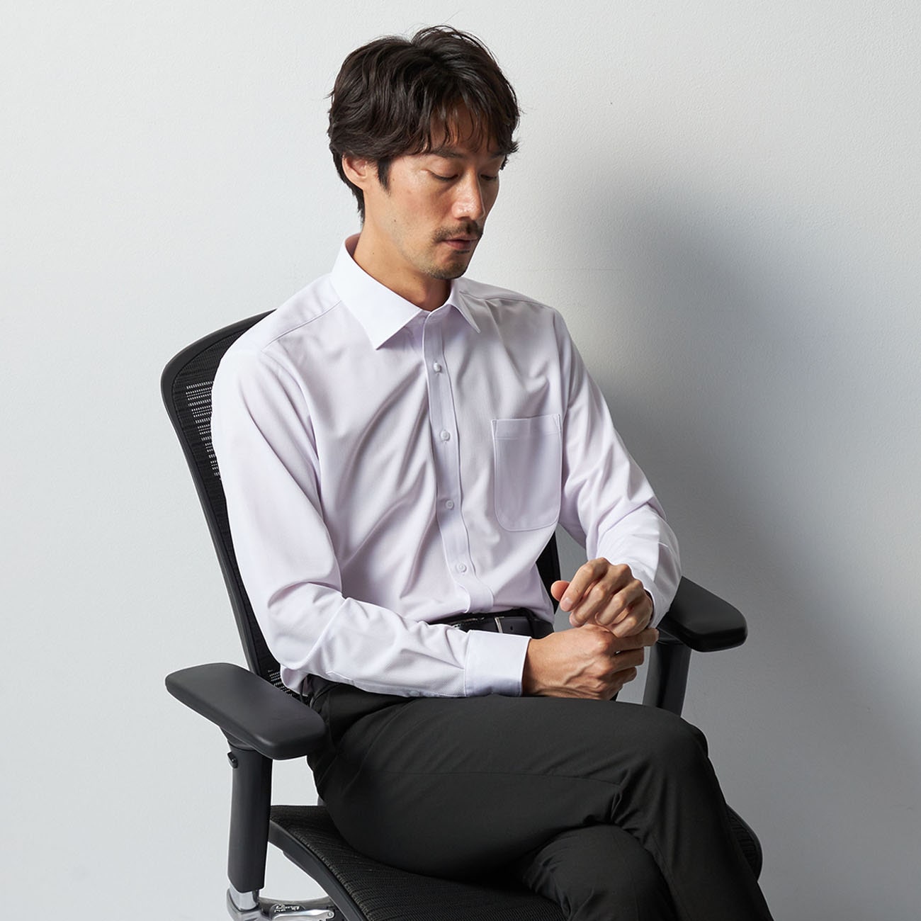 スーパーノンアイロンストレッチシャツ ワイドカラー 織柄