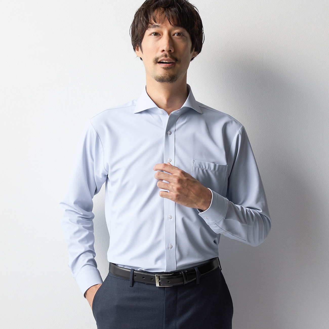 スーパーノンアイロンDRY DRYシャツ カッタウェイ 織柄杢ヘリンボーン