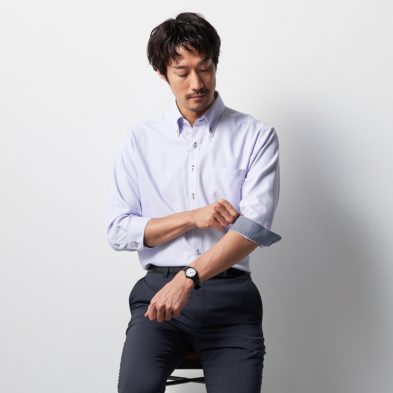 ⭐️オリヒカ WEB限定】七分袖形態安定シャツ 防透け ボタンダウン 織柄