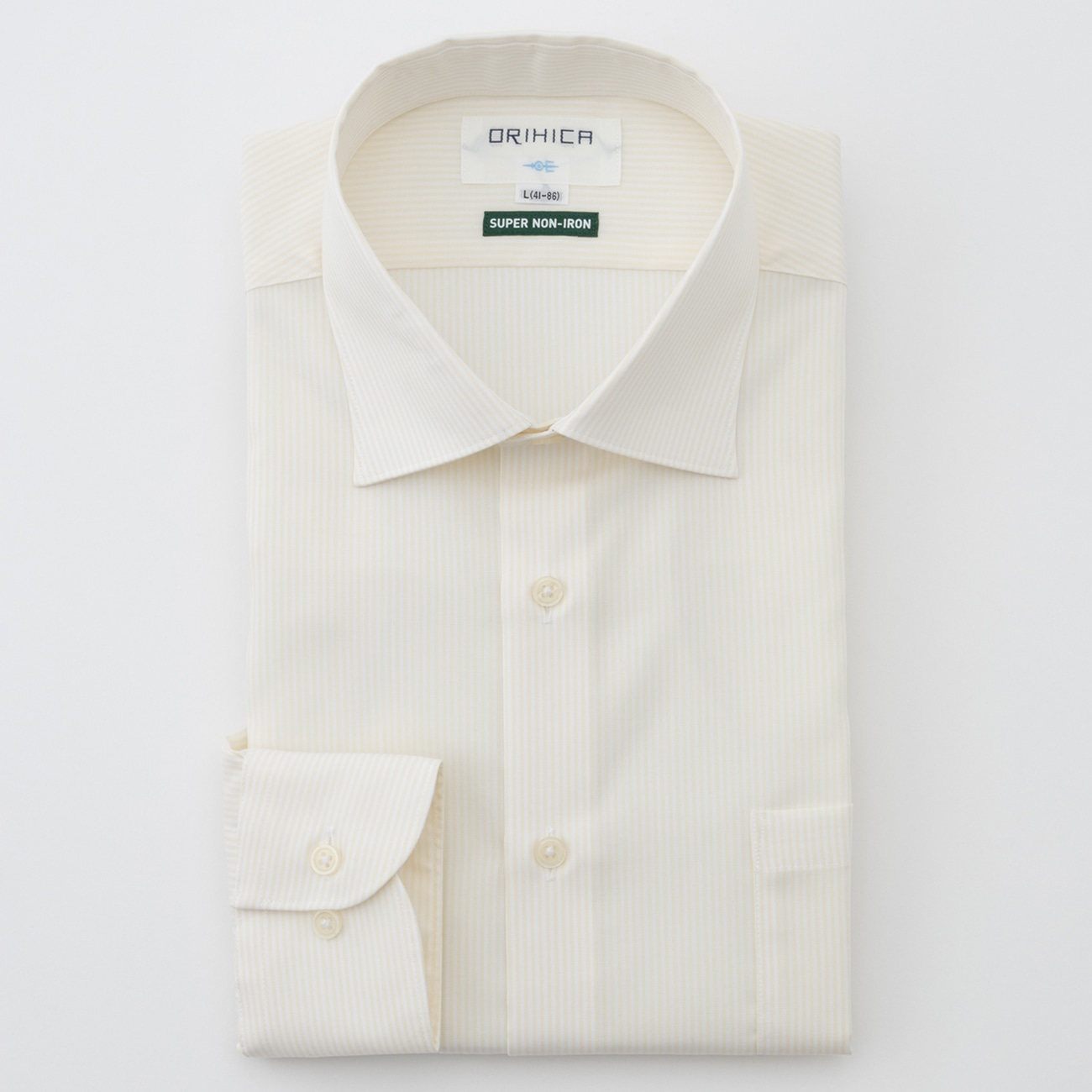 スーパーノンアイロンコットンシャツ ワイドカラー ストライプ